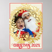 Elegante gouden krans Kerstfoto Jaar & Afbeelding Folie Afdrukken (Voorkant)