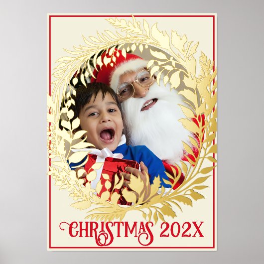 Elegante gouden krans Kerstfoto Jaar & Afbeelding Folie Afdrukken (Voorkant)