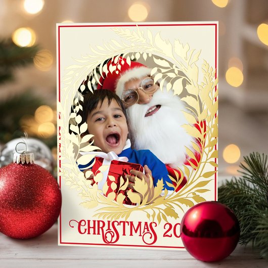 Elegante gouden krans Kerstfoto Jaar & Afbeelding Folie Afdrukken