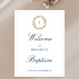 Elegante Gouden Krans Navy Kruis Doop Christening Poster