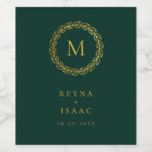 Elegante Gouden Krans Smaragdgroen Initialen Wijn Etiket (Enkel label)