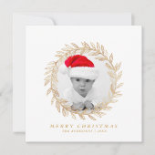 Elegante gouden krans Vrolijke Kerstmis Custom Pho Feestdagenkaart (Voorkant)