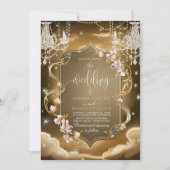 Elegante gouden kristallen kroonluchter bruiloft kaart (Voorkant)