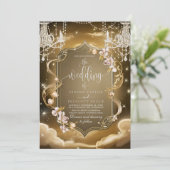 Elegante gouden kristallen kroonluchter bruiloft kaart (Staand voorkant)