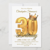 Elegante Gouden Kroon 30e verjaardag Kaart (Voorkant)