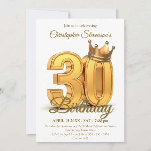 Elegante Gouden Kroon 30e verjaardag Kaart (Voorkant)