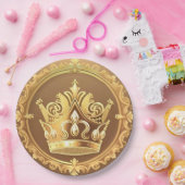 Elegante gouden kroon papieren bordje (Feest)