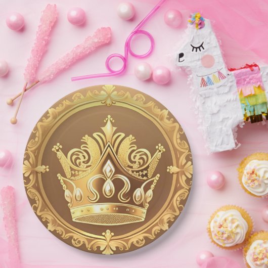 Elegante gouden kroon papieren bordje (Feest)