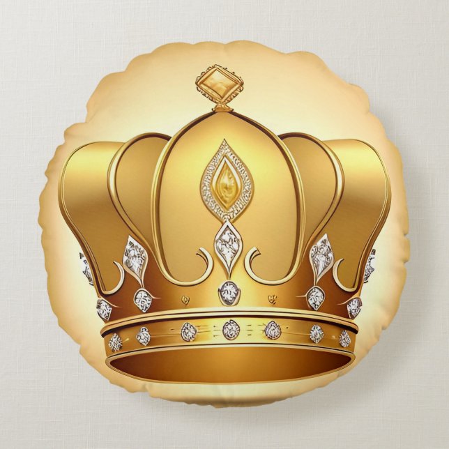 Elegante Gouden Kroon Rond Kussen (Voorkant)