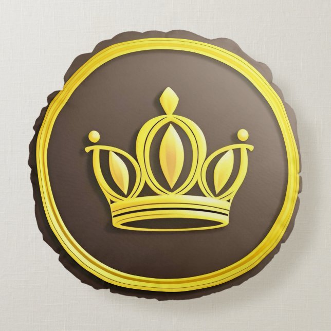 Elegante Gouden Kroon Rond Kussen (Voorkant)