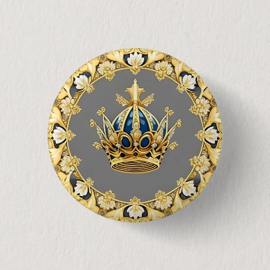 Elegante Gouden Kroon Ronde Button 3,2 Cm (Voorkant)