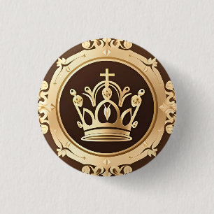 Elegante gouden kroon ronde button 3,2 cm