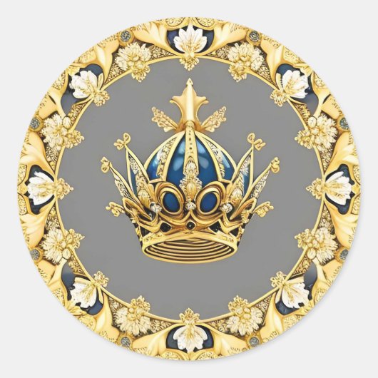 Elegante Gouden Kroon Ronde Sticker (Voorkant)