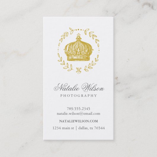 Elegante gouden  kroon verticaal visitekaartje (Voorkant)