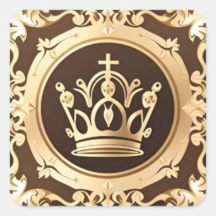 Elegante Gouden Kroon Vierkante Sticker