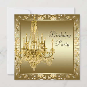 Elegante gouden kroonluchter verjaardagsfeest uitn kaart