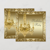 Elegante gouden kroonluchter verjaardagsfeestje ui kaart (Voorkant / Achterkant)