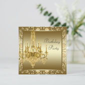 Elegante gouden kroonluchter verjaardagsfeestje ui kaart (Staand voorkant)