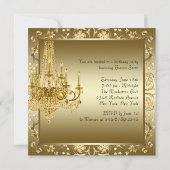 Elegante gouden kroonluchter verjaardagsfeestje ui kaart (Achterkant)