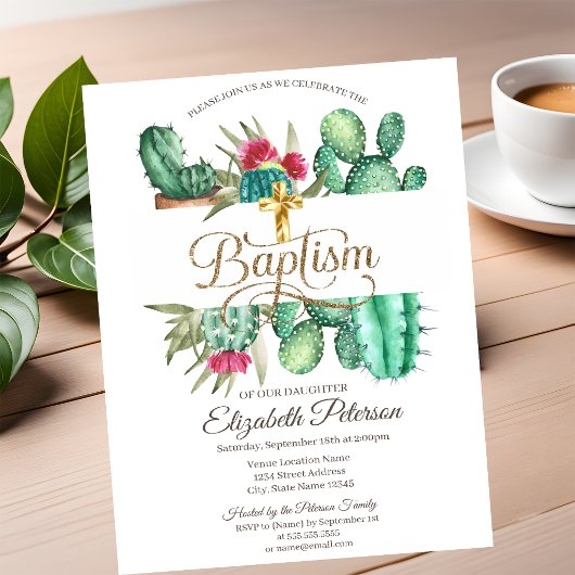 Elegante Gouden Kruis Cactus Stippen Kaart