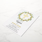 Elegante gouden kruis doop bloemenkrans folie uitnodiging (Gedraaid)