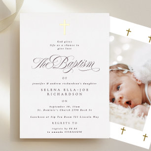 Elegante gouden kruis doop foto uitnodiging