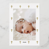 Elegante gouden kruis doop foto uitnodiging (Achterkant)