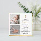 Elegante Gouden Kruis doop | Modern script Kaart (Staand voorkant)