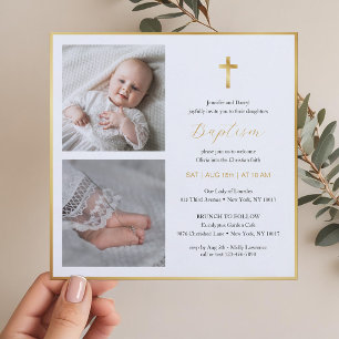 Elegante Gouden Kruis doop Modern script Kaart