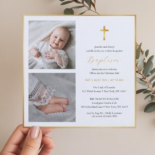 Elegante Gouden Kruis doop | Modern script Kaart