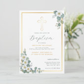 Elegante gouden kruis doop uitnodiging (Staand voorkant)