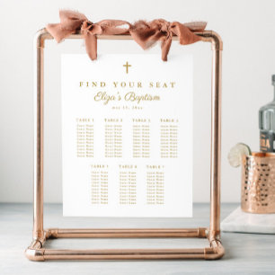 Elegante gouden kruis doop zitplaatskaart poster
