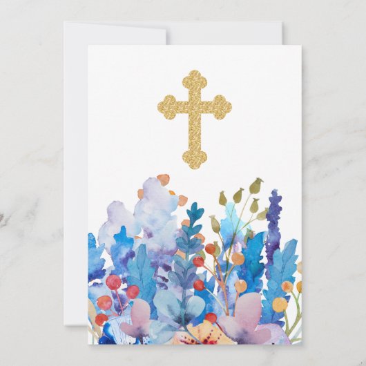 Elegante gouden kruis doopbloem kaart (Achterkant)