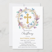 Elegante gouden kruis doopbloem kaart (Voorkant)