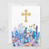 Elegante gouden kruis doopbloem kaart (Achterkant)