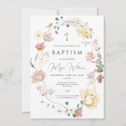 Elegante Gouden Kruis en blozende bloemen meisje D Kaart (Voorkant)