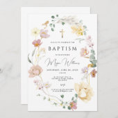 Elegante Gouden Kruis en blozende bloemen meisje D Kaart (Voorkant / Achterkant)