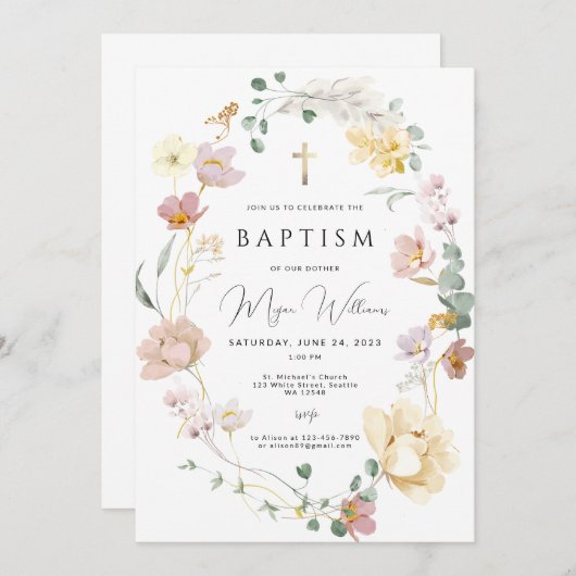 Elegante Gouden Kruis en blozende bloemen meisje D Kaart (Voorkant / Achterkant)