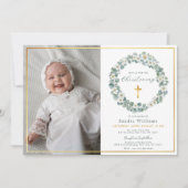 Elegante gouden kruis eucalyptus groen foto kaart (Voorkant)