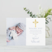 Elegante Gouden Kruis Foto Handtekening Script Doo Bedankkaart (Staand voorkant)