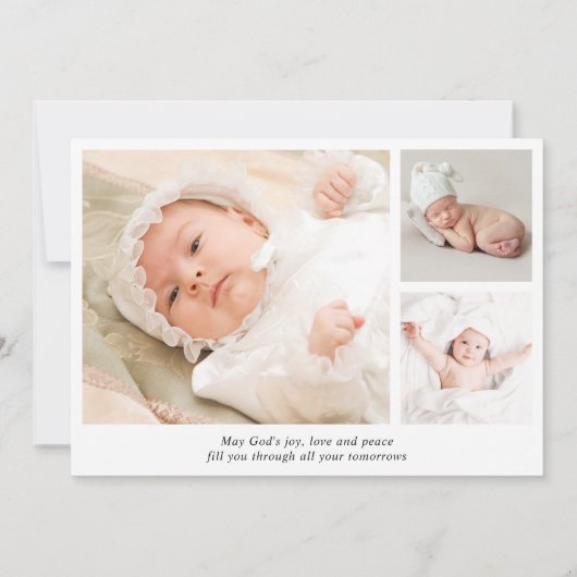 Elegante gouden kruis groen fotocollage doop bedankkaart (Achterkant)