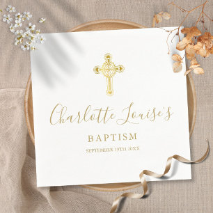 Elegante Gouden Kruis Handtekening Doop Christenin Servet