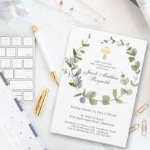 Elegante Gouden Kruis Heilige Communie Groene Deco