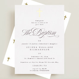 Elegante Gouden Kruis Kalligrafie Doop Folie Uitnodiging