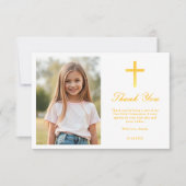 Elegante gouden kruis meisjes eerste communie bedankkaart (Voorkant)