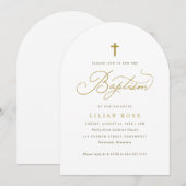 Elegante Gouden Kruis Script Calligrafie Doop Kaart (Voorkant / Achterkant)