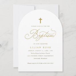 Elegante Gouden Kruis Script Calligrafie Doop Kaart
