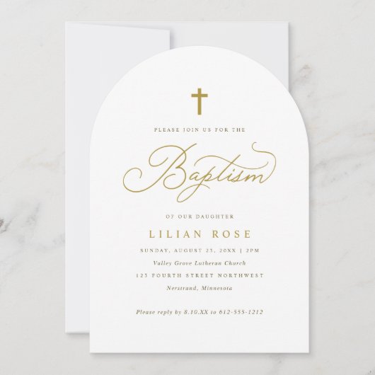 Elegante Gouden Kruis Script Calligrafie Doop Kaart (Voorkant)