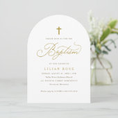 Elegante Gouden Kruis Script Calligrafie Doop Kaart (Staand voorkant)