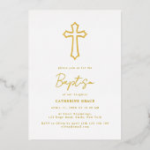 Elegante Gouden Kruis Typografie Doop Folie Uitnodiging (Voorkant)